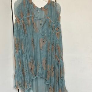 Free People Blue and Orange Sheer Blouse